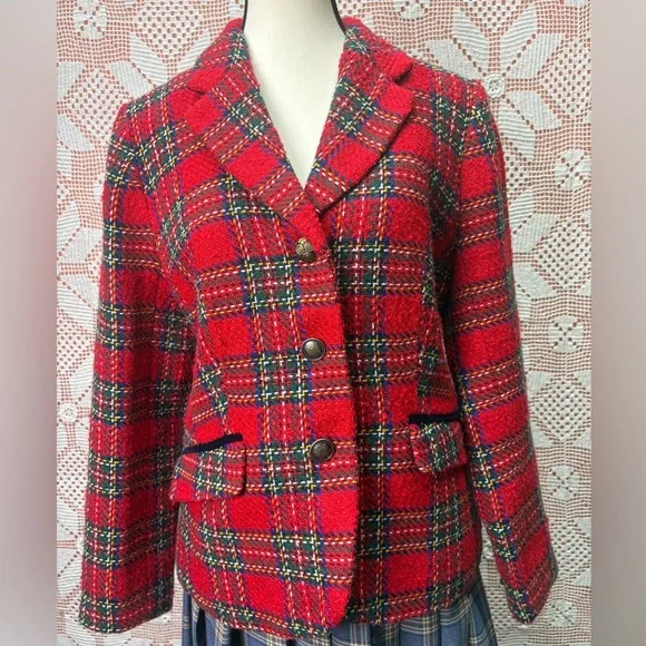 Talbots Petite Red Tartan Wool Blend Blazer | Classic Preppy | 12P - Picture 1 of 10